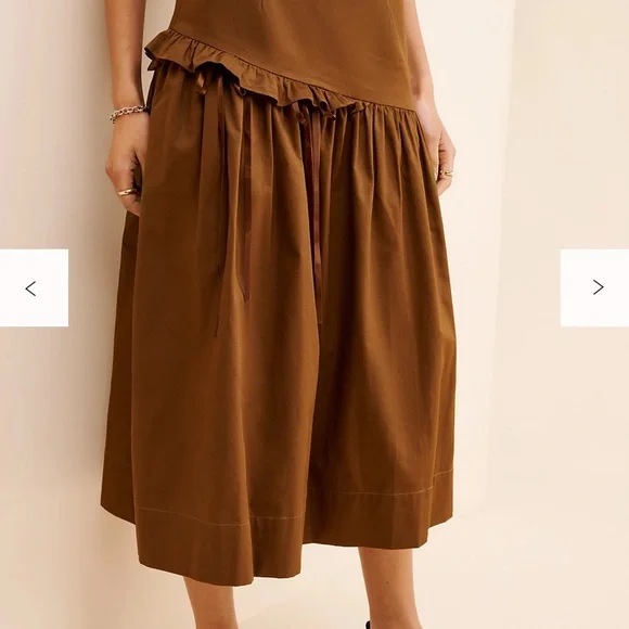 Elegant Brown Midi Skirt with Ruffle Detail - Picture 3 of 4